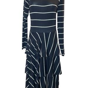 LuLaRoe Navy and White Long Sleeve Tiered Maxi Dress